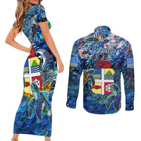 Aruba Couples Matching Short Sleeve Bodycon Dress and Long Sleeve Button Shirt Sea Turtle Tropical Pattern