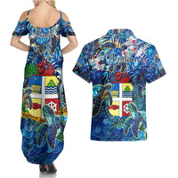 Aruba Couples Matching Summer Maxi Dress and Hawaiian Shirt Sea Turtle Tropical Pattern