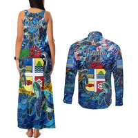Aruba Couples Matching Tank Maxi Dress and Long Sleeve Button Shirt Sea Turtle Tropical Pattern