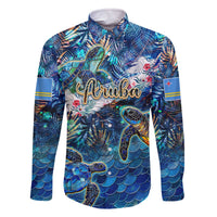 Aruba Family Matching Off The Shoulder Long Sleeve Dress and Hawaiian Shirt Sea Turtle Tropical Pattern