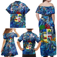 Aruba Family Matching Off Shoulder Maxi Dress and Hawaiian Shirt Sea Turtle Tropical Pattern