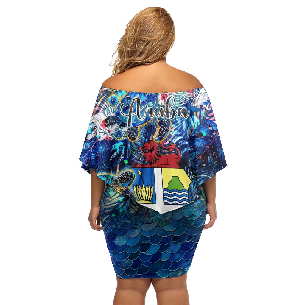 Aruba Family Matching Off Shoulder Short Dress and Hawaiian Shirt Sea Turtle Tropical Pattern - Wonder Print Shop