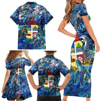 Aruba Family Matching Short Sleeve Bodycon Dress and Hawaiian Shirt Sea Turtle Tropical Pattern - Wonder Print Shop