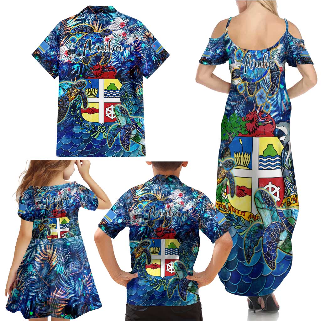 Aruba Family Matching Summer Maxi Dress and Hawaiian Shirt Sea Turtle Tropical Pattern - Wonder Print Shop