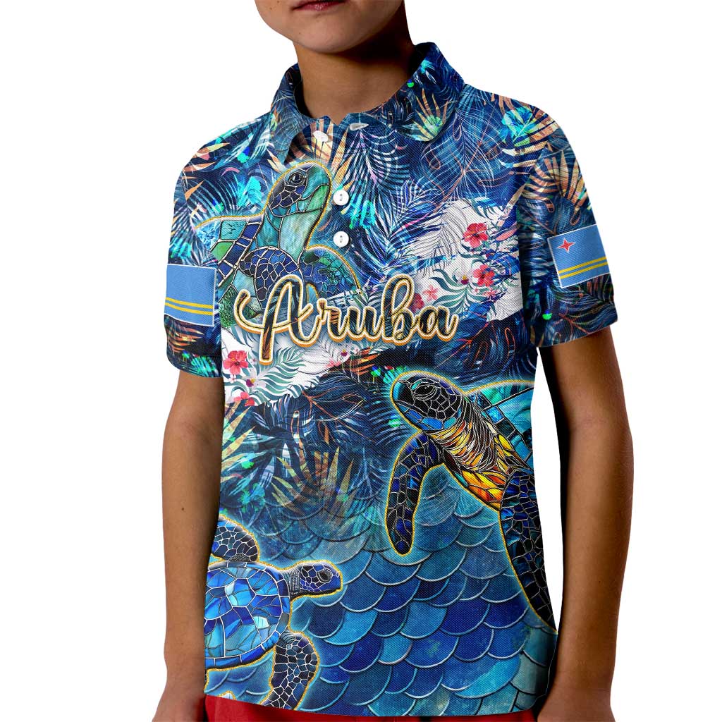 Aruba Kid Polo Shirt Sea Turtle Tropical Pattern - Wonder Print Shop