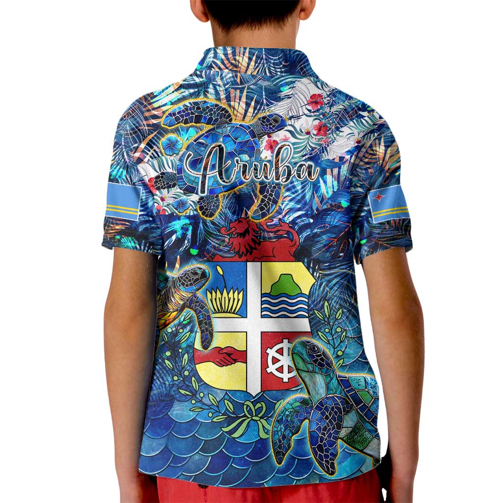 Aruba Kid Polo Shirt Sea Turtle Tropical Pattern - Wonder Print Shop