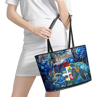 Aruba Leather Tote Bag Sea Turtle Tropical Pattern