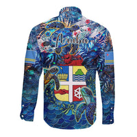 Aruba Long Sleeve Button Shirt Sea Turtle Tropical Pattern