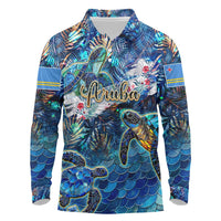 Aruba Long Sleeve Polo Shirt Sea Turtle Tropical Pattern - Wonder Print Shop