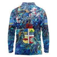 Aruba Long Sleeve Polo Shirt Sea Turtle Tropical Pattern - Wonder Print Shop