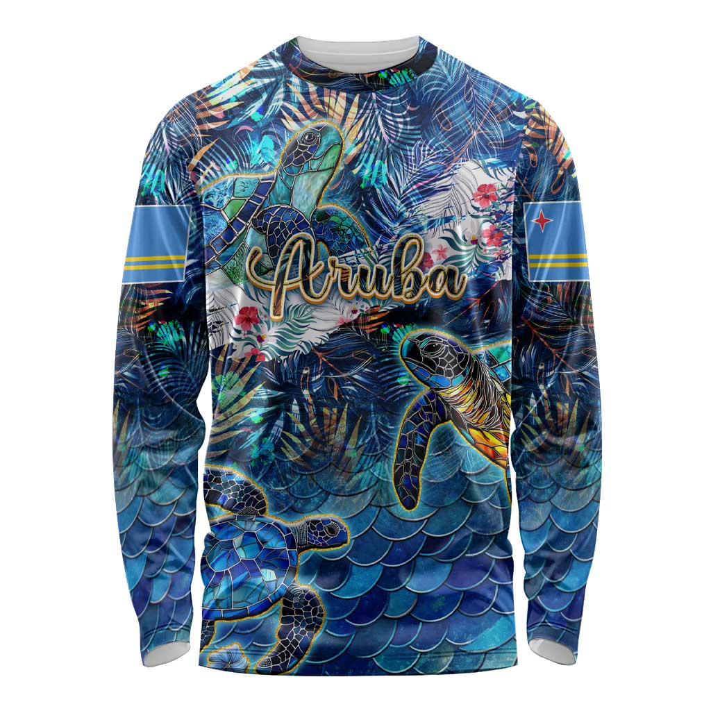 Aruba Long Sleeve Shirt Sea Turtle Tropical Pattern - Wonder Print Shop