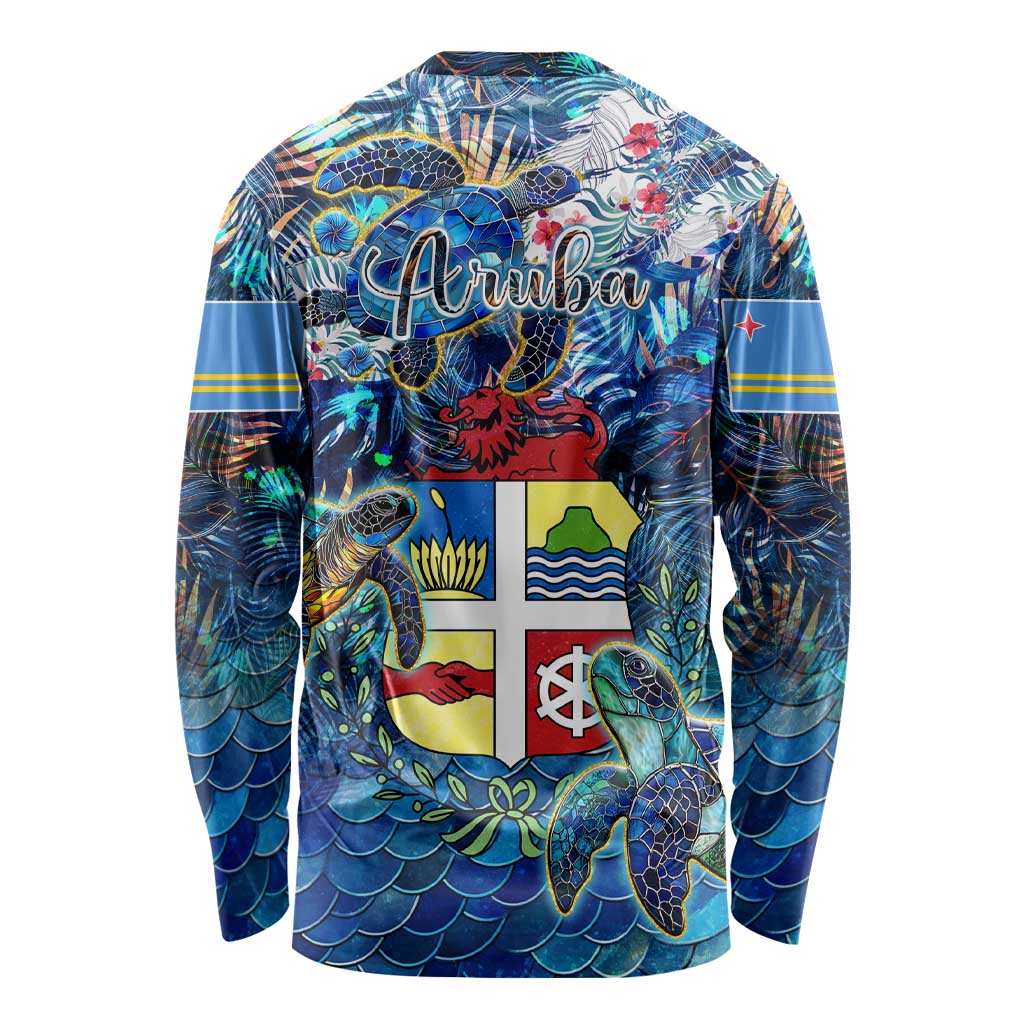 Aruba Long Sleeve Shirt Sea Turtle Tropical Pattern - Wonder Print Shop