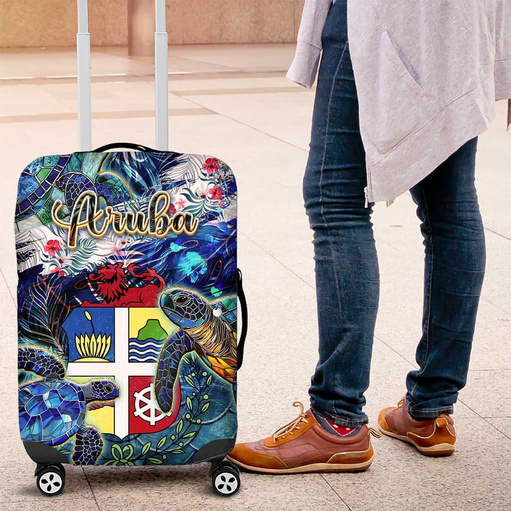 Aruba Luggage Cover Sea Turtle Tropical Pattern - Wonder Print Shop
