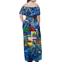 Aruba Off Shoulder Maxi Dress Sea Turtle Tropical Pattern - Wonder Print Shop
