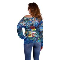 Aruba Off Shoulder Sweater Sea Turtle Tropical Pattern - Wonder Print Shop