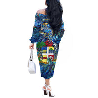 Aruba Off The Shoulder Long Sleeve Dress Sea Turtle Tropical Pattern - Wonder Print Shop