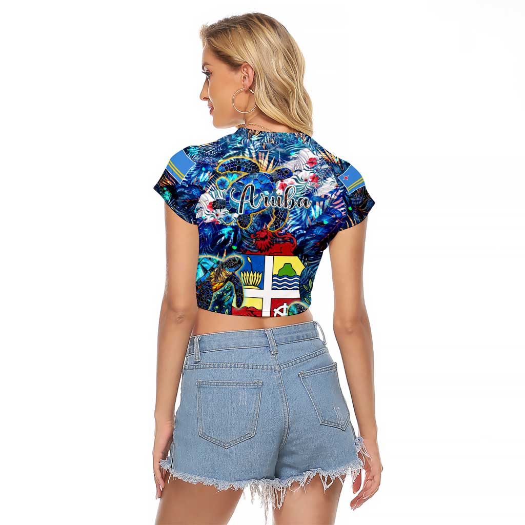 Aruba Raglan Cropped T Shirt Sea Turtle Tropical Pattern - Wonder Print Shop