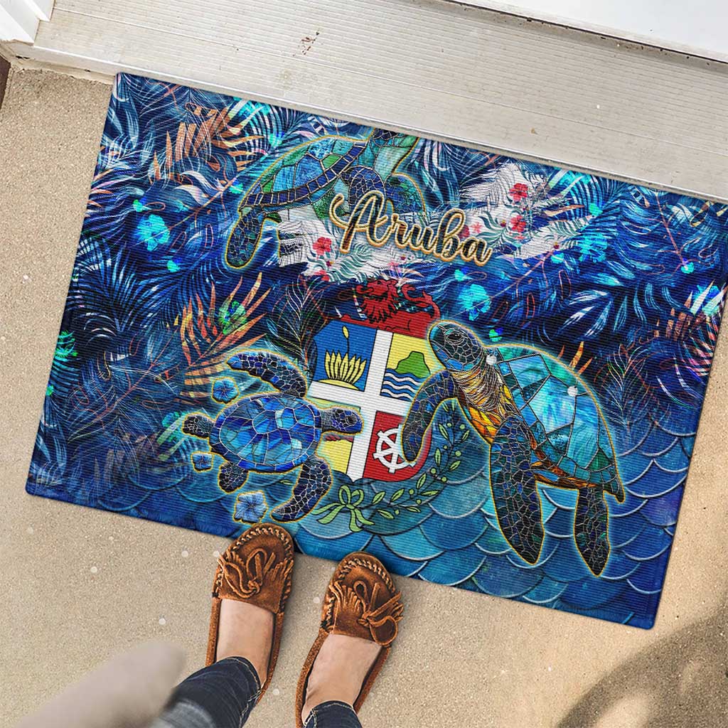 Aruba Rubber Doormat Sea Turtle Tropical Pattern - Wonder Print Shop
