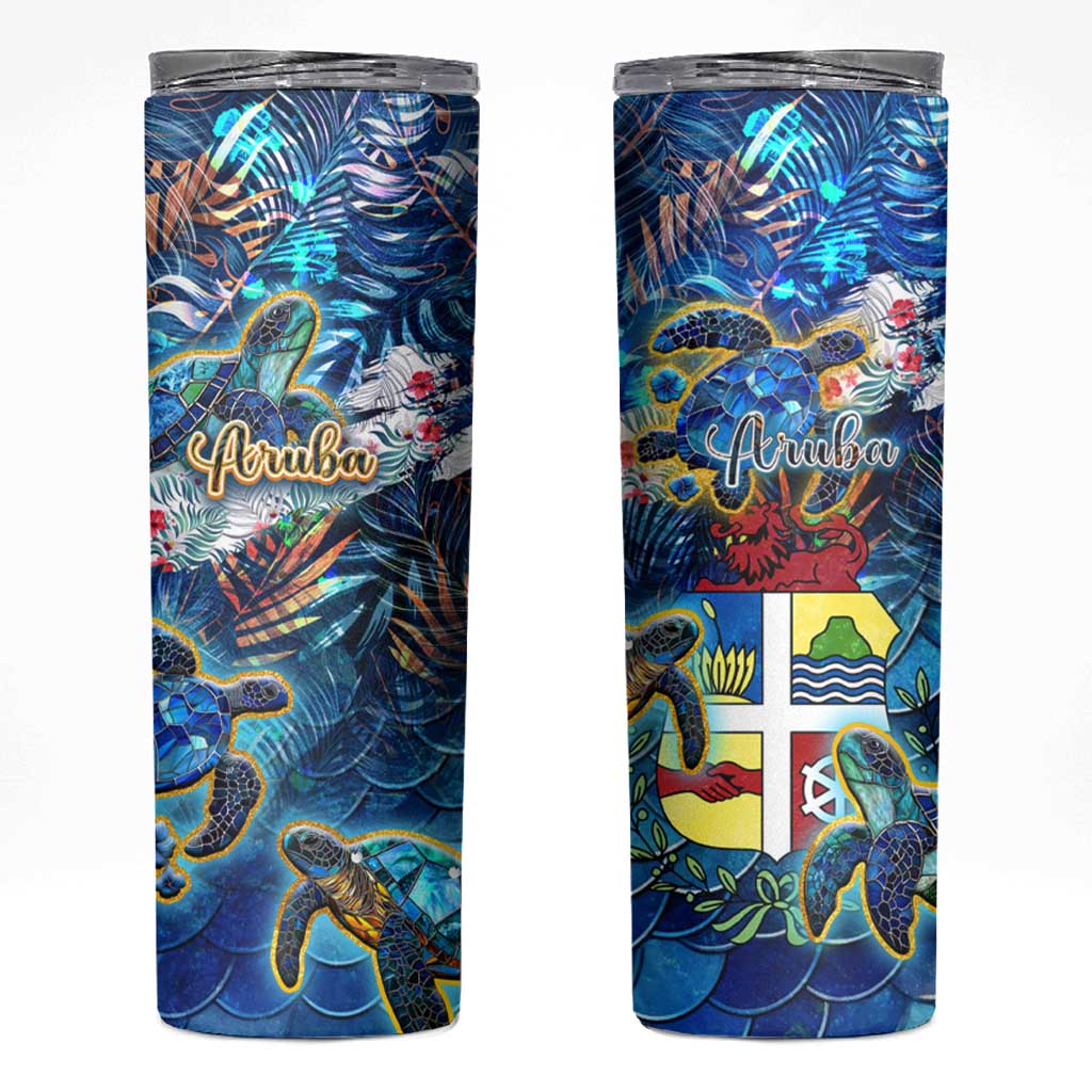 Aruba Skinny Tumbler Sea Turtle Tropical Pattern - Wonder Print Shop