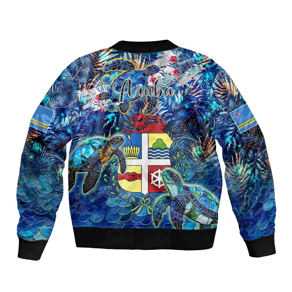 Aruba Sleeve Zip Bomber Jacket Sea Turtle Tropical Pattern - Wonder Print Shop