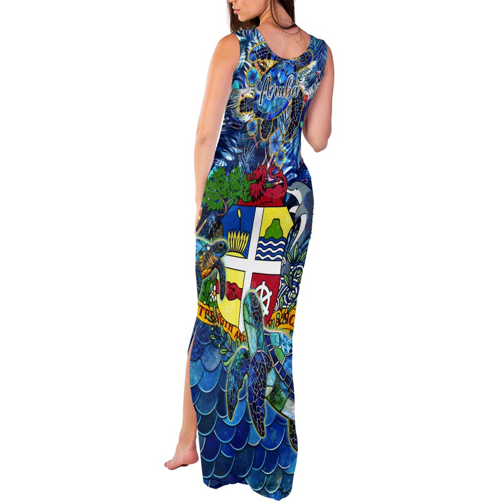 Aruba Tank Maxi Dress Sea Turtle Tropical Pattern - Wonder Print Shop