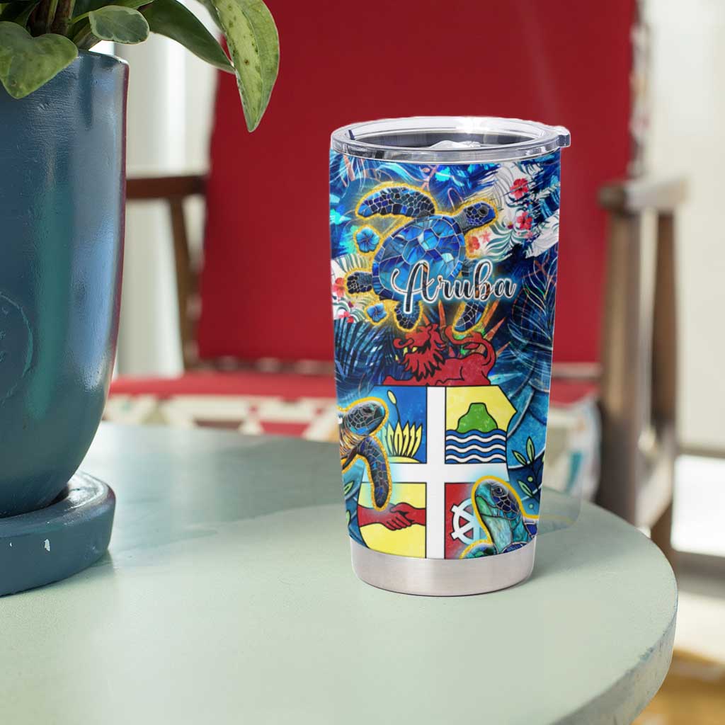 Aruba Tumbler Cup Sea Turtle Tropical Pattern - Wonder Print Shop