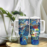 Aruba Tumbler With Handle Sea Turtle Tropical Pattern - Wonder Print Shop