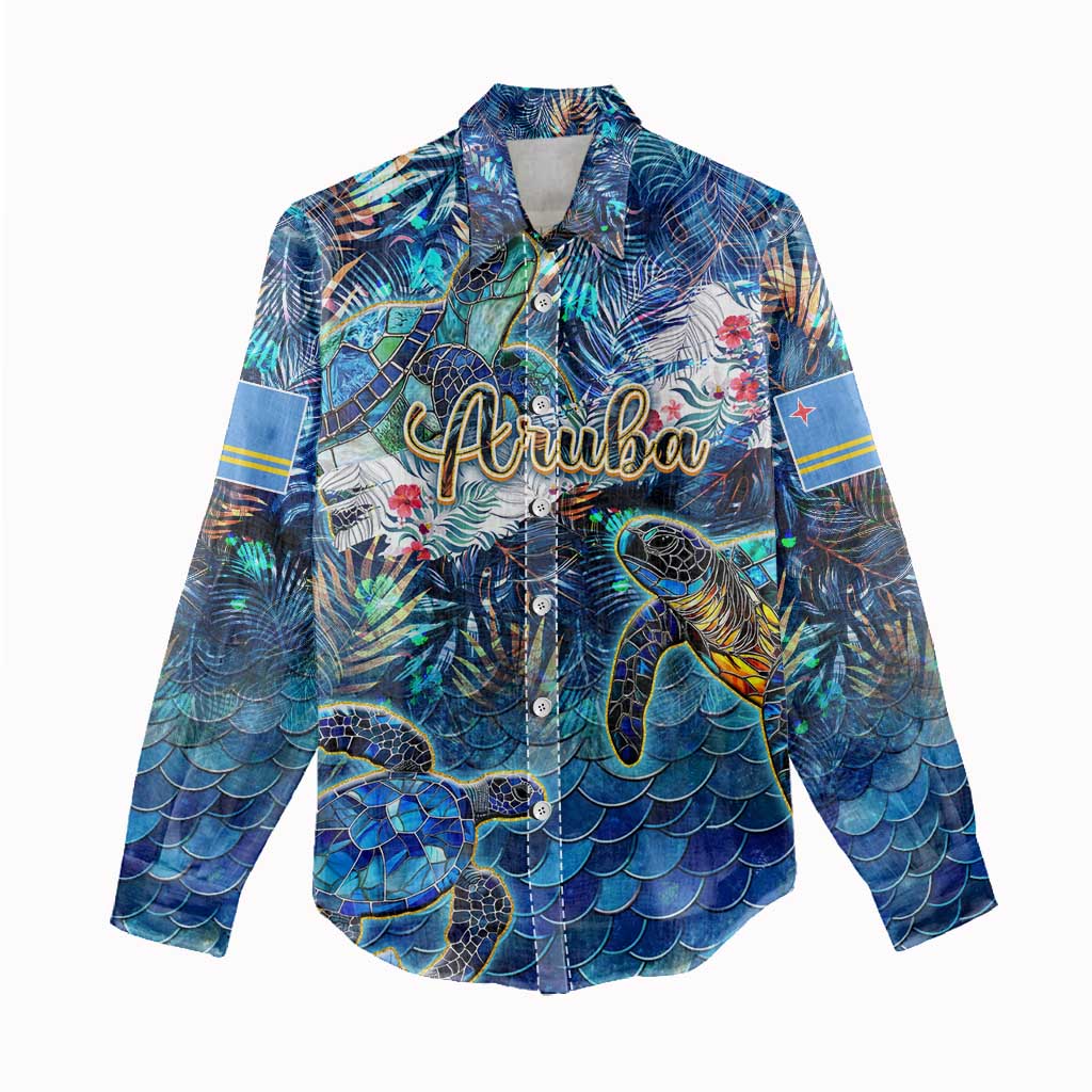 Aruba Women Casual Shirt Sea Turtle Tropical Pattern - Wonder Print Shop
