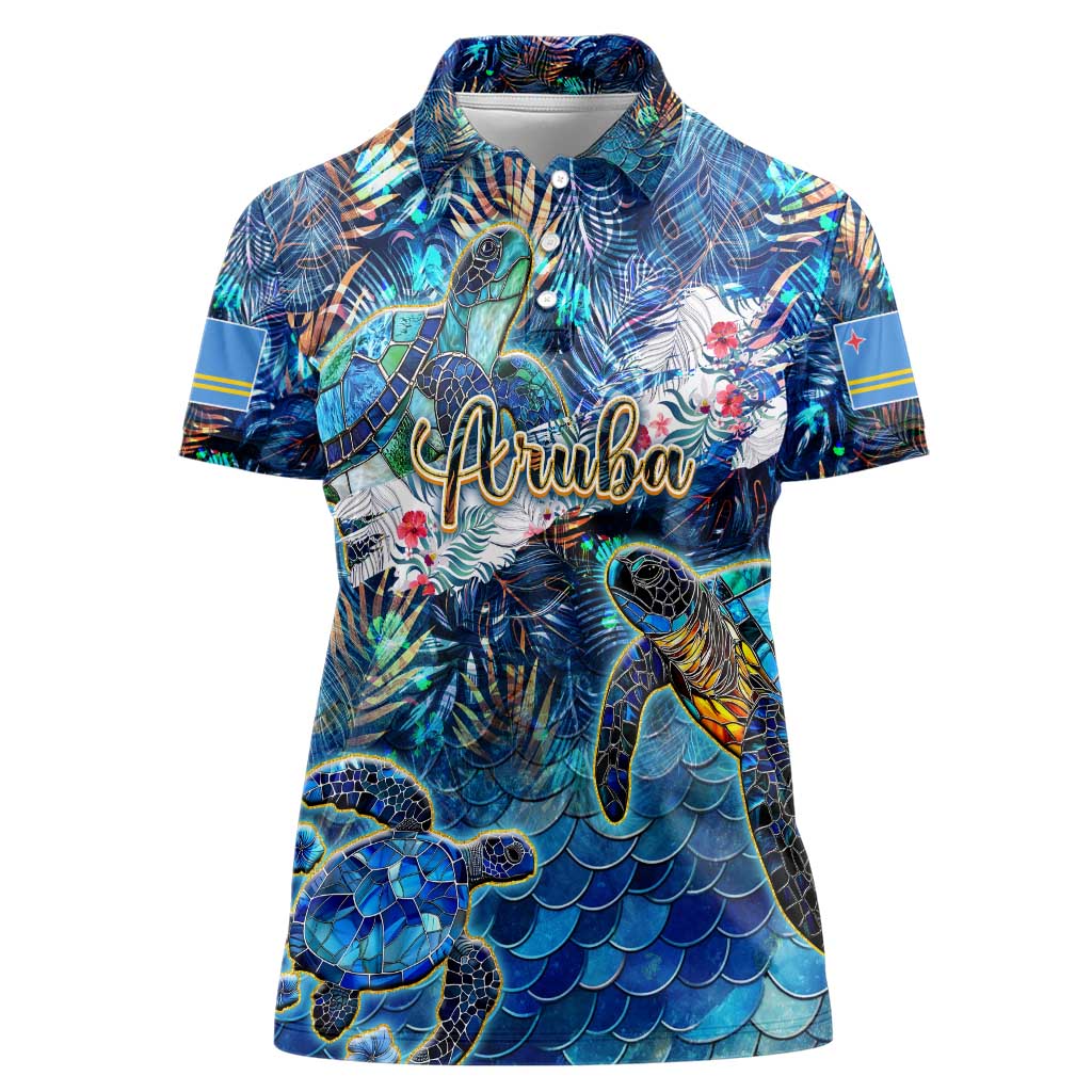 Aruba Women Polo Shirt Sea Turtle Tropical Pattern - Wonder Print Shop