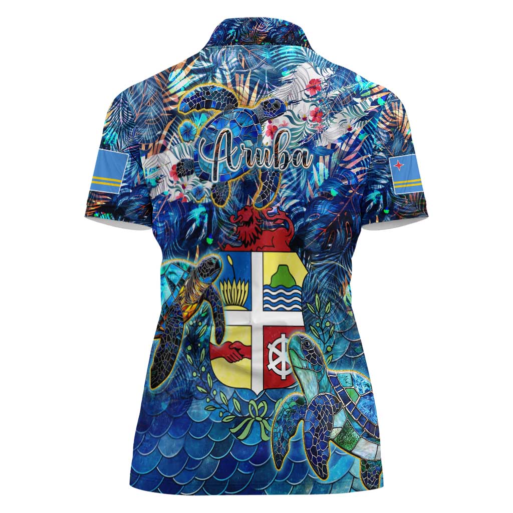 Aruba Women Polo Shirt Sea Turtle Tropical Pattern - Wonder Print Shop