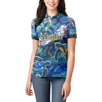 Aruba Women Polo Shirt Sea Turtle Tropical Pattern - Wonder Print Shop