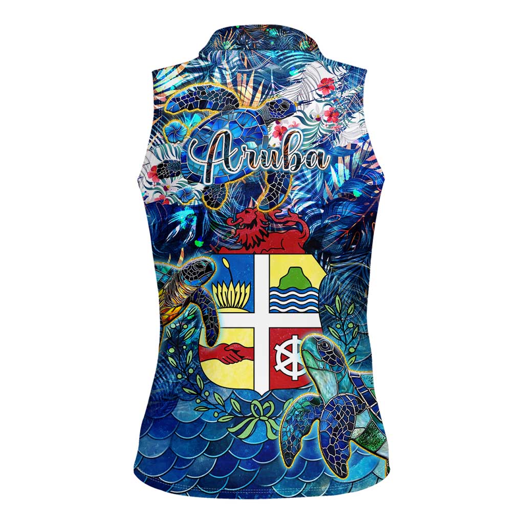 Aruba Women Sleeveless Polo Shirt Sea Turtle Tropical Pattern - Wonder Print Shop