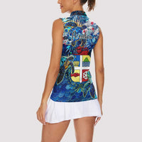 Aruba Women Sleeveless Polo Shirt Sea Turtle Tropical Pattern - Wonder Print Shop