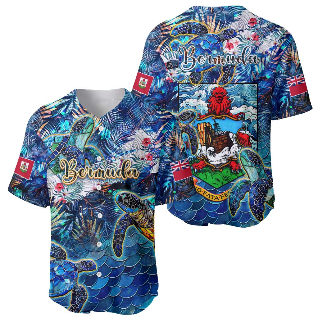 Bermuda Baseball Jersey Sea Turtle Tropical Pattern