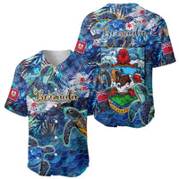 Bermuda Baseball Jersey Sea Turtle Tropical Pattern
