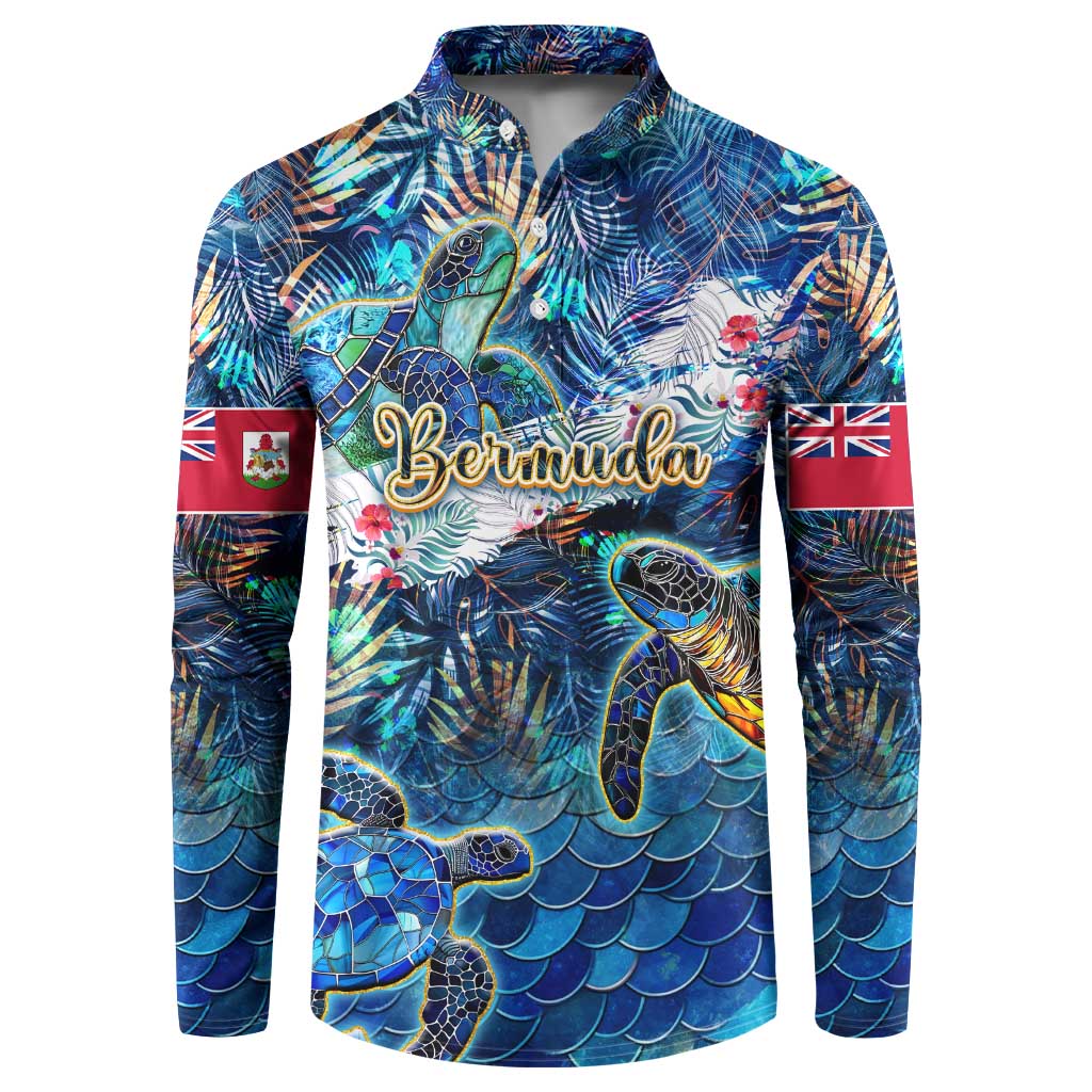 Bermuda Button Sweatshirt Sea Turtle Tropical Pattern