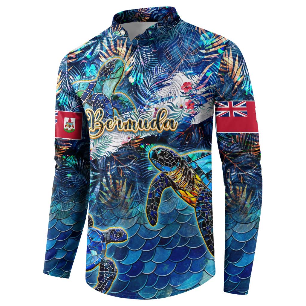 Bermuda Button Sweatshirt Sea Turtle Tropical Pattern