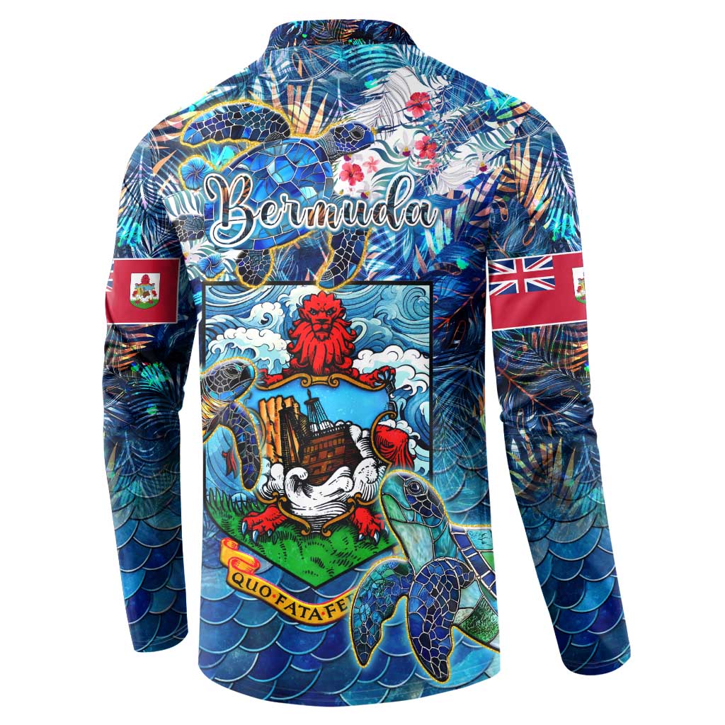 Bermuda Button Sweatshirt Sea Turtle Tropical Pattern