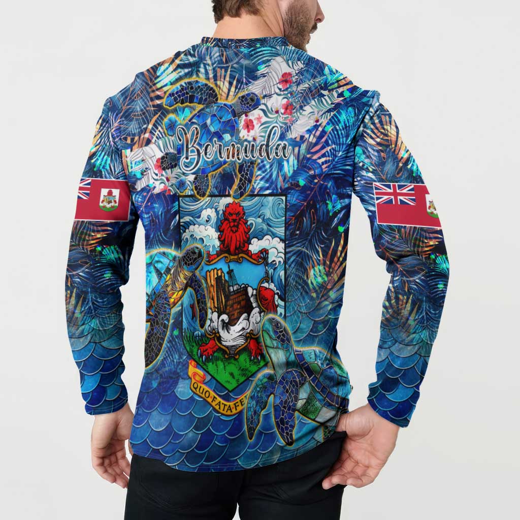 Bermuda Button Sweatshirt Sea Turtle Tropical Pattern