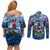 Bermuda Couples Matching Off Shoulder Short Dress and Long Sleeve Button Shirt Sea Turtle Tropical Pattern