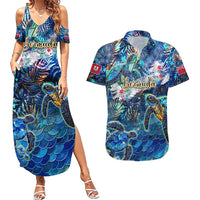 Bermuda Couples Matching Summer Maxi Dress and Hawaiian Shirt Sea Turtle Tropical Pattern