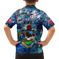 Bermuda Family Matching Off The Shoulder Long Sleeve Dress and Hawaiian Shirt Sea Turtle Tropical Pattern