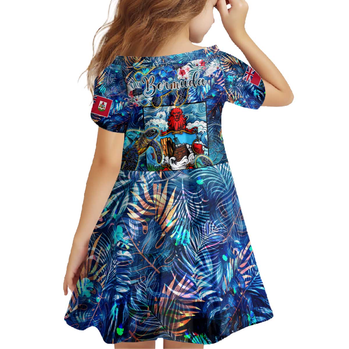 Bermuda Family Matching Off The Shoulder Long Sleeve Dress and Hawaiian Shirt Sea Turtle Tropical Pattern