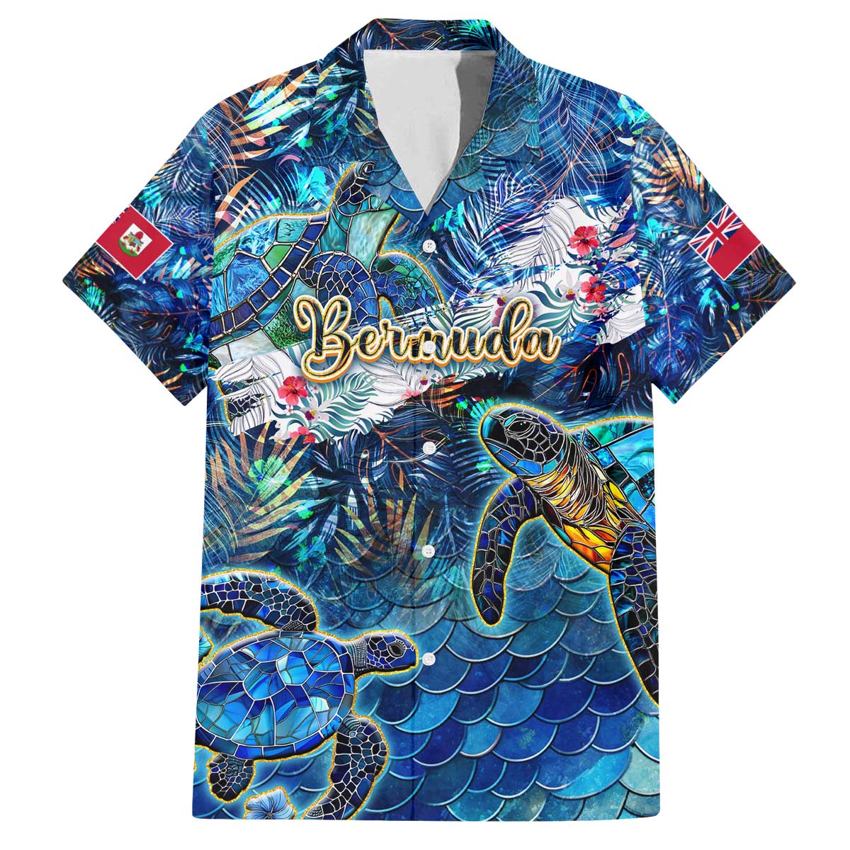 Bermuda Family Matching Off The Shoulder Long Sleeve Dress and Hawaiian Shirt Sea Turtle Tropical Pattern