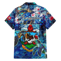 Bermuda Family Matching Off The Shoulder Long Sleeve Dress and Hawaiian Shirt Sea Turtle Tropical Pattern