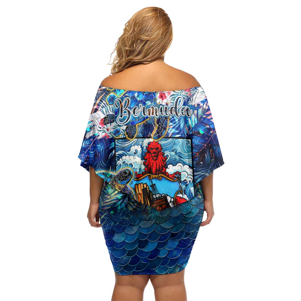 Bermuda Family Matching Off Shoulder Short Dress and Hawaiian Shirt Sea Turtle Tropical Pattern - Wonder Print Shop