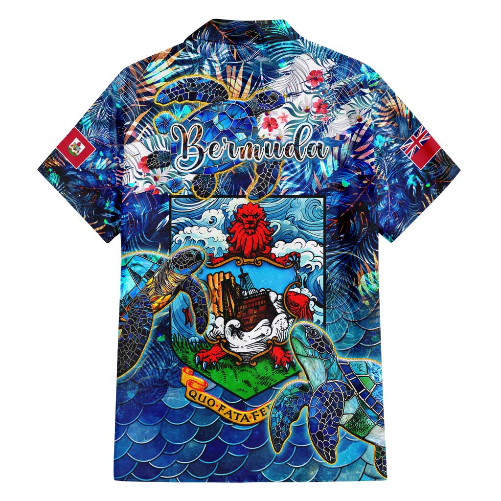 Bermuda Family Matching Puletasi and Hawaiian Shirt Sea Turtle Tropical Pattern