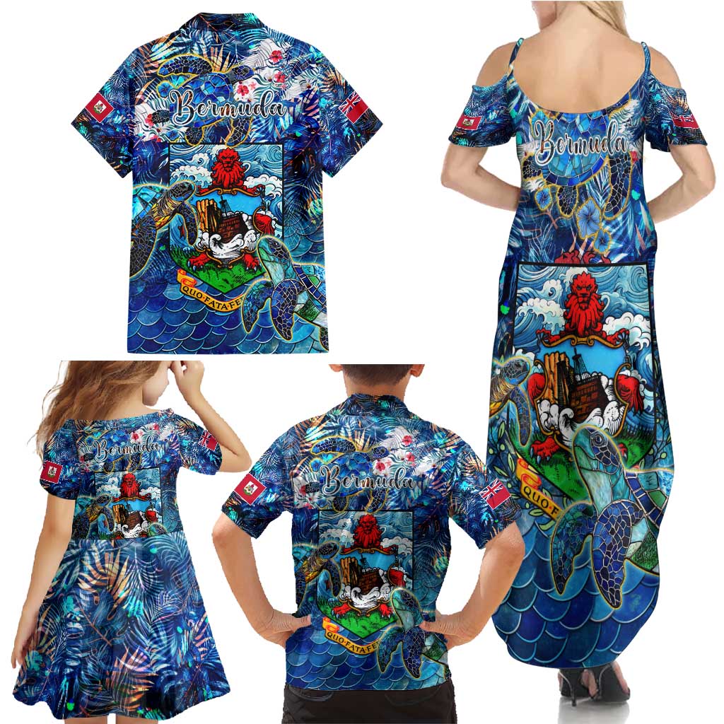 Bermuda Family Matching Summer Maxi Dress and Hawaiian Shirt Sea Turtle Tropical Pattern - Wonder Print Shop