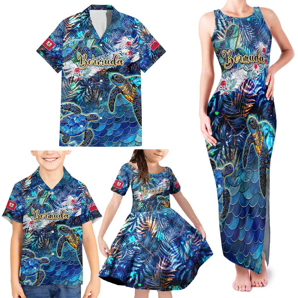 Bermuda Family Matching Tank Maxi Dress and Hawaiian Shirt Sea Turtle Tropical Pattern - Wonder Print Shop