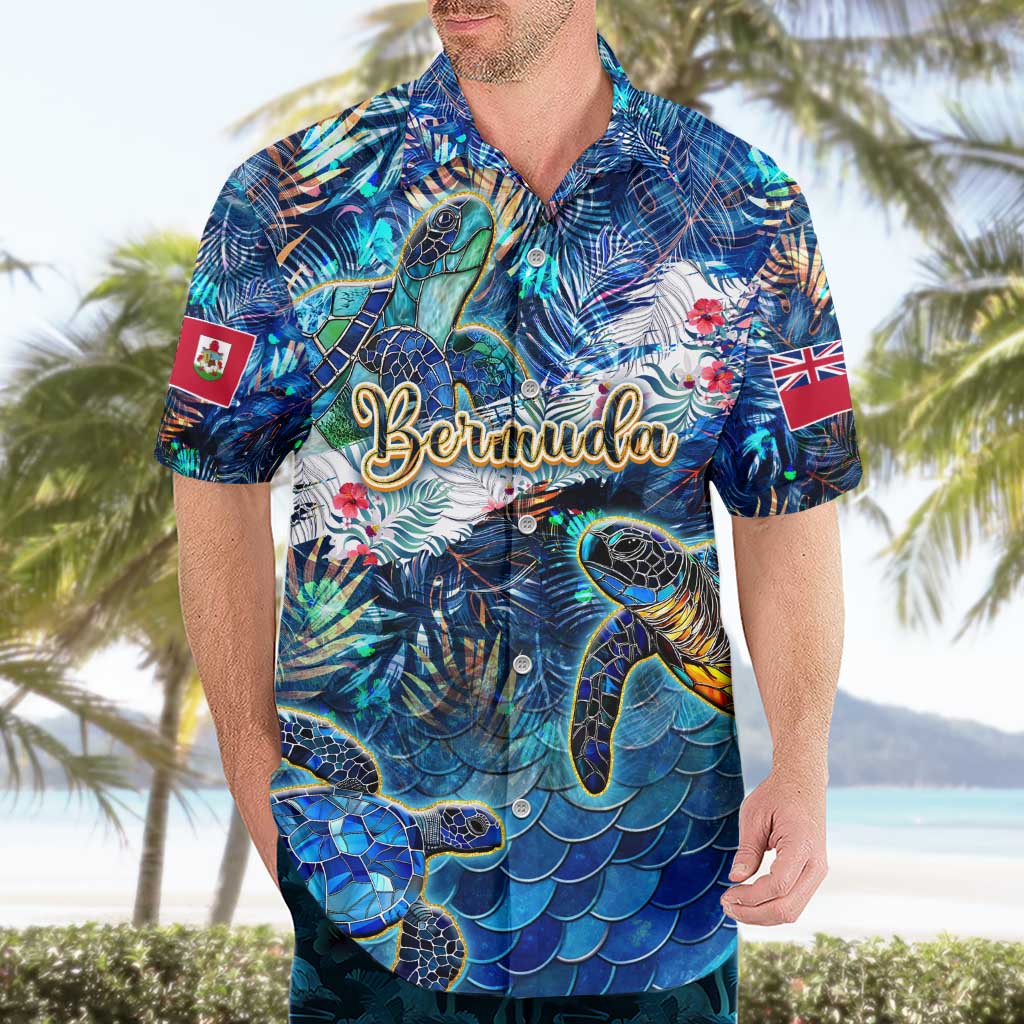 Bermuda Hawaiian Shirt Sea Turtle Tropical Pattern - Wonder Print Shop